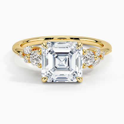 Camellia Three Stone Diamond Ring (1/3 ct. tw.) - Asscher Cut Center Stone