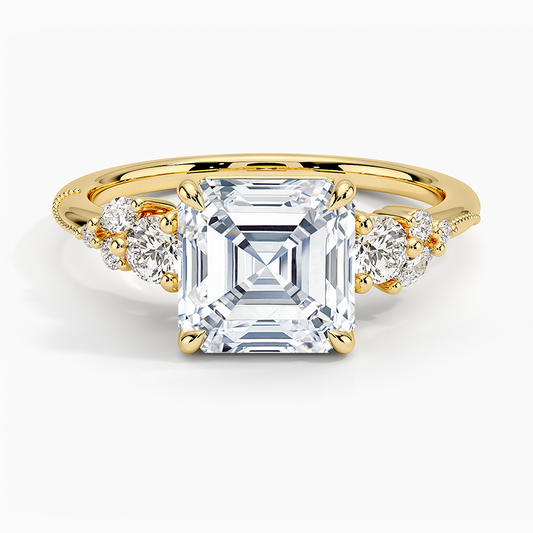 Camellia Three Stone Diamond Ring (1/3 ct. tw.) - Asscher Cut Center Stone