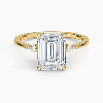Petite Cometa Three Stone Diamond Ring - Emerald Cut Center Stone