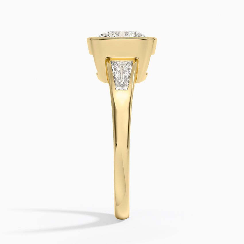 Hayes Three Stone Baguette Diamond Ring (1/2 ct. tw.) - Cushion Cut Center Stone