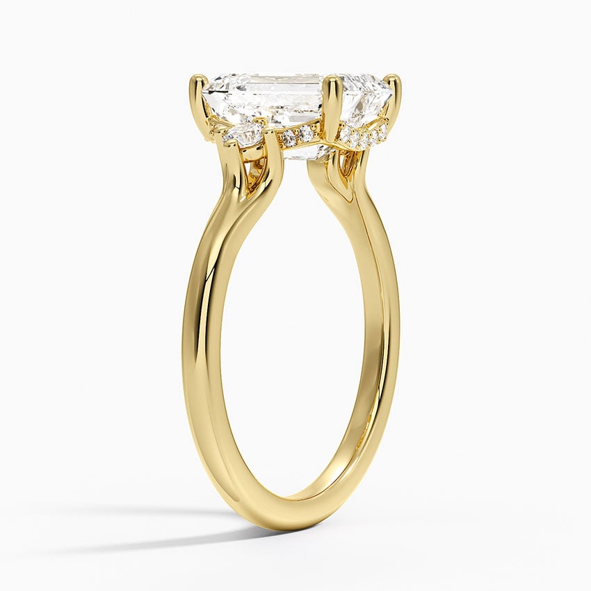 Floating Three Stone Diamond Ring - Emerald Cut Center Stone