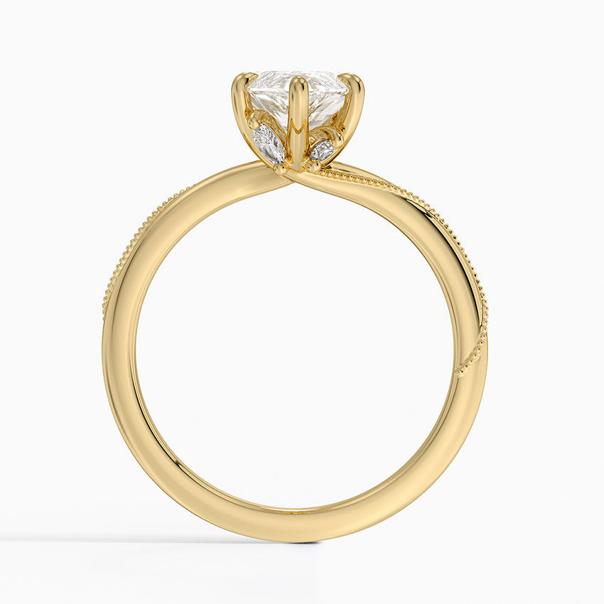 Adorned Camellia Milgrain Diamond Ring - Marquise Cut Center Stone