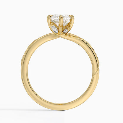 Adorned Camellia Milgrain Diamond Ring - Marquise Cut Center Stone
