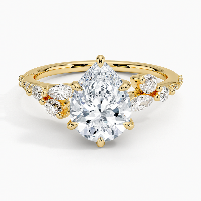 Luxe Camellia Milgrain Diamond Ring - Pear Center Stone