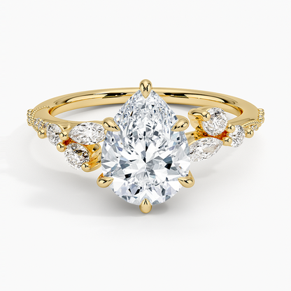 Luxe Camellia Milgrain Diamond Ring - Pear Center Stone