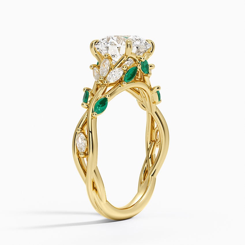 Secret Garden Lab Emerald and Diamond Ring (1/4 ct. tw.) - Round Cut Center Stone