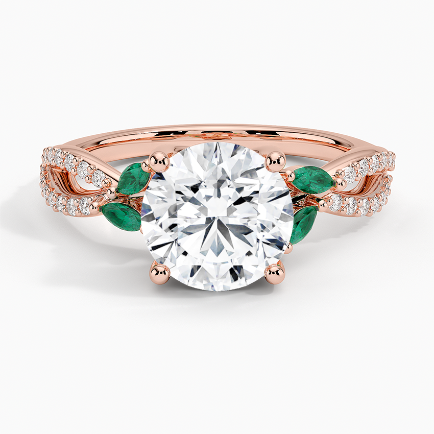 Luxe Willow Lab Emerald and Diamond Ring (1/8 ct. tw.) - Round Center Stone