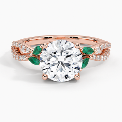 Luxe Willow Lab Emerald and Diamond Ring (1/8 ct. tw.) - Round Center Stone