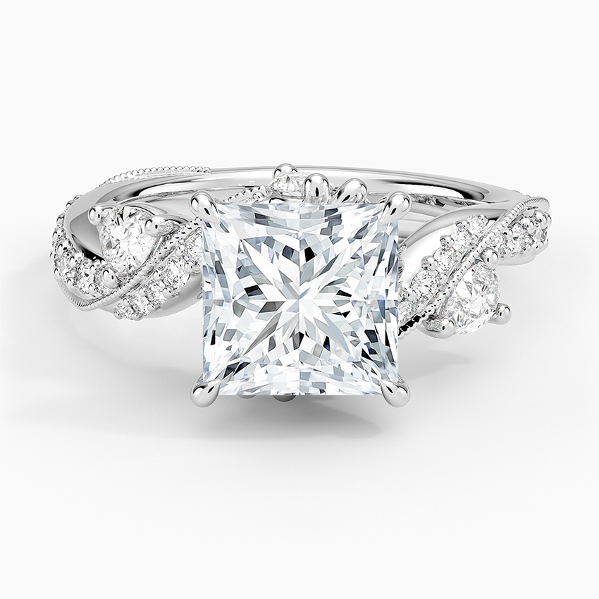 Grand Camellia Diamond Ring - Princess Cut Center Stone