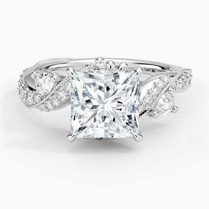 Grand Camellia Diamond Ring - Princess Cut Center Stone