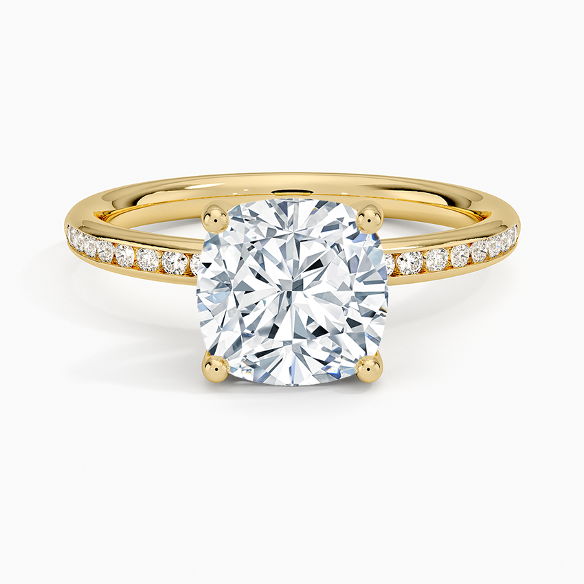Tabitha Channel Set Diamond Ring - Cushion Cut Center Stone