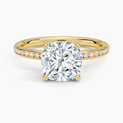 Tabitha Channel Set Diamond Ring - Cushion Cut Center Stone