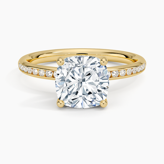 Tabitha Channel Set Diamond Ring - Cushion Cut Center Stone
