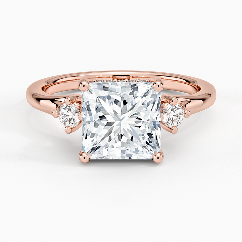 Floating Three Stone Diamond Ring - Princess Cut Center Stone