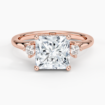 Floating Three Stone Diamond Ring - Princess Cut Center Stone