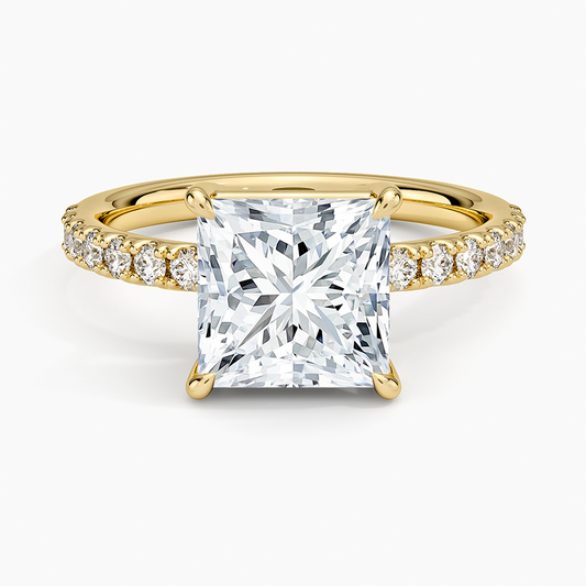 Dara Low-Profile Diamond Ring - Princess Cut Center Stone
