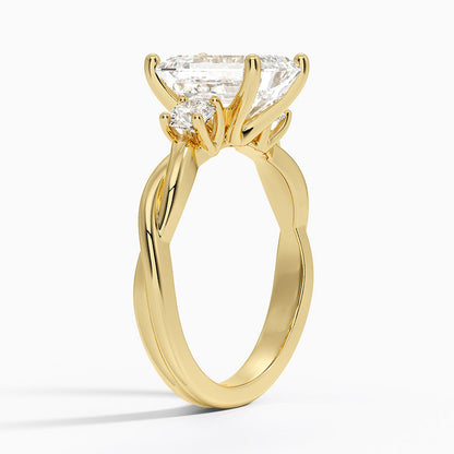 Twisted Vine Three Stone Diamond Ring - Emerald Cut Center Stone