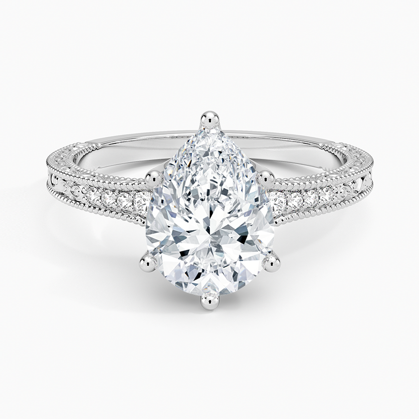 Hudson Engraved Diamond Ring - Pear Center Stone