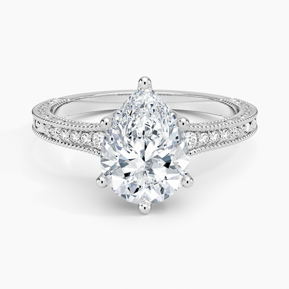 Hudson Engraved Diamond Ring - Pear Center Stone