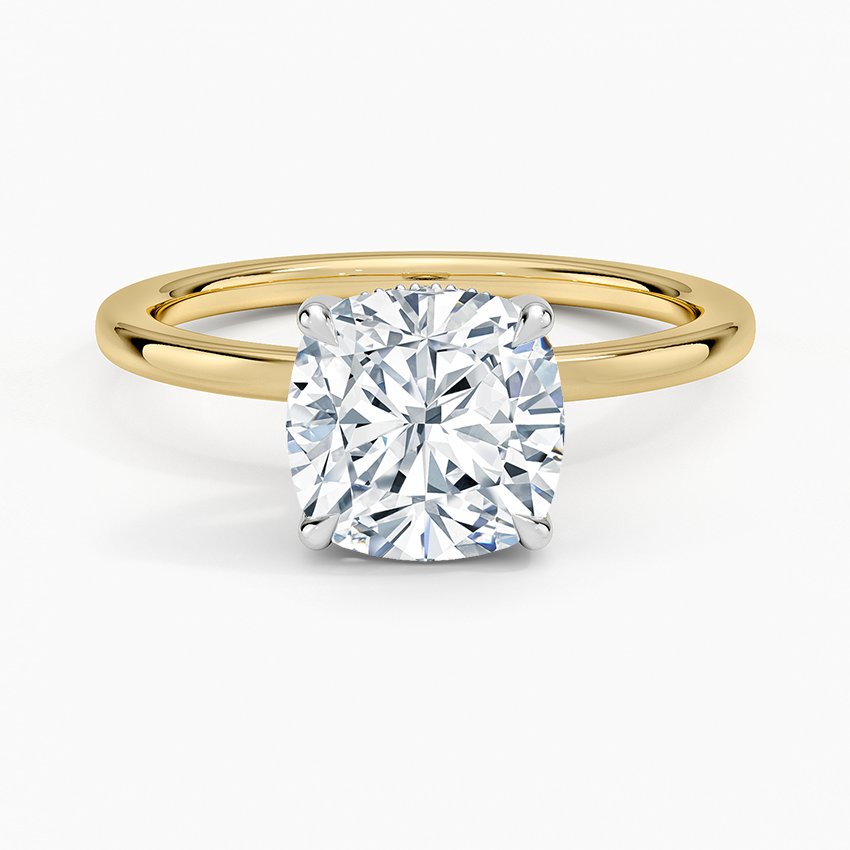 Platinum Adorned Mixed Metal Diamond Ring - Cushion Cut Center Stone