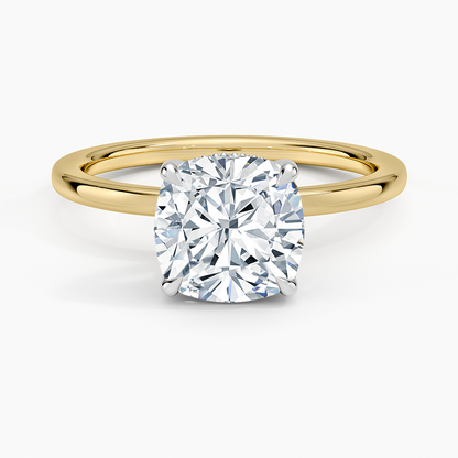 Platinum Adorned Mixed Metal Diamond Ring - Cushion Cut Center Stone