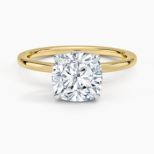 Platinum Adorned Mixed Metal Diamond Ring - Cushion Cut Center Stone