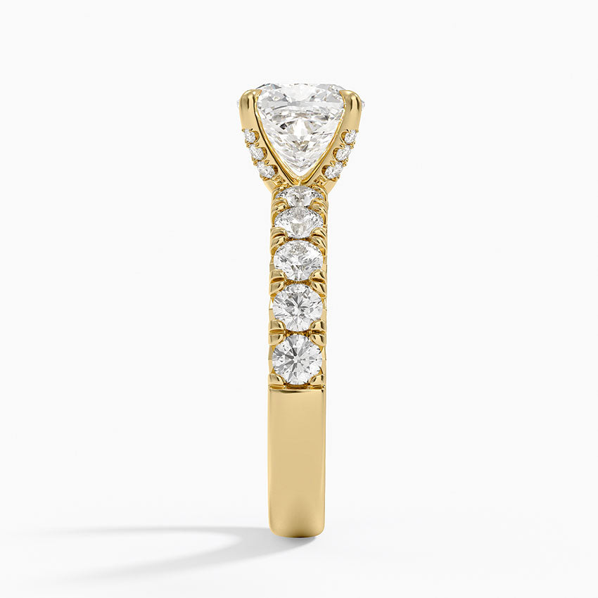 Ellora Half Coverage Diamond Ring - Cushion Cut Center Stone