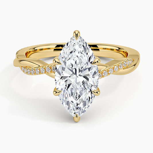 Petite Twisted Vine Hidden Halo Pavé Diamond Ring - Marquise Center Stone