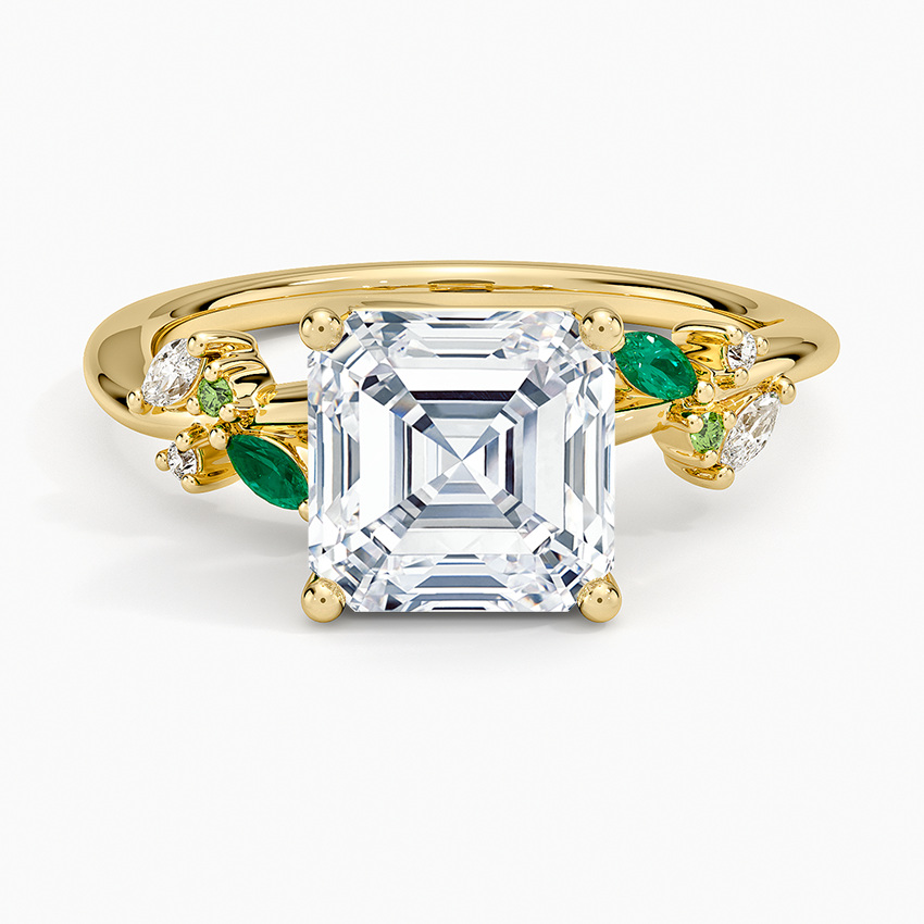 Arden Diamond Ring with Lab Emerald Accents - Asscher Cut Center Stone