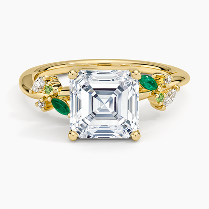 Arden Diamond Ring with Lab Emerald Accents - Asscher Cut Center Stone