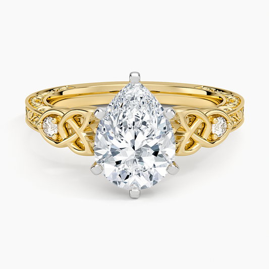 Aberdeen Celtic Diamond Ring - Pear Cut Center Stone