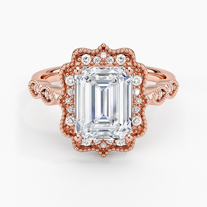 Cadenza Halo Diamond Ring - Emerald Cut Center Stone