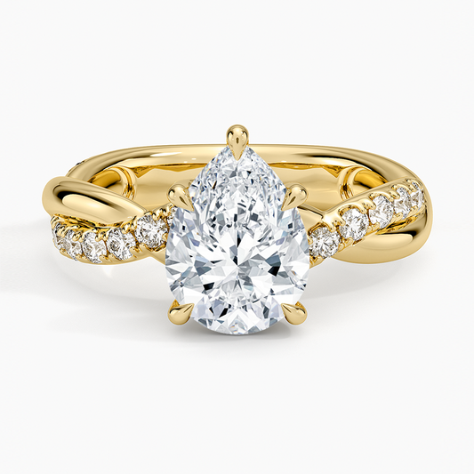 Cascade Twisted Diamond Ring - Pear Cut Center Stone