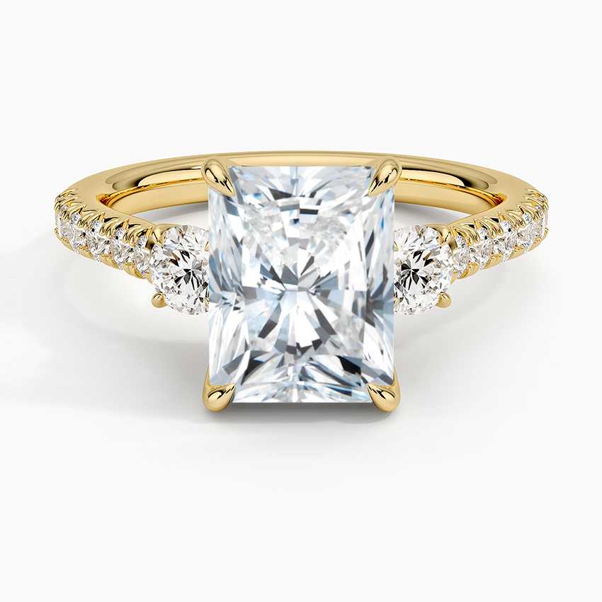 Amelie Three Stone Diamond Ring - Radiant Cut Center Stone