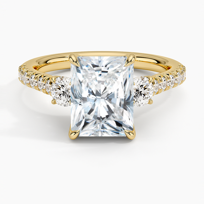 Amelie Three Stone Diamond Ring - Radiant Cut Center Stone