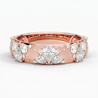 Mosaic Lotus Pear and Round Diamond Ring