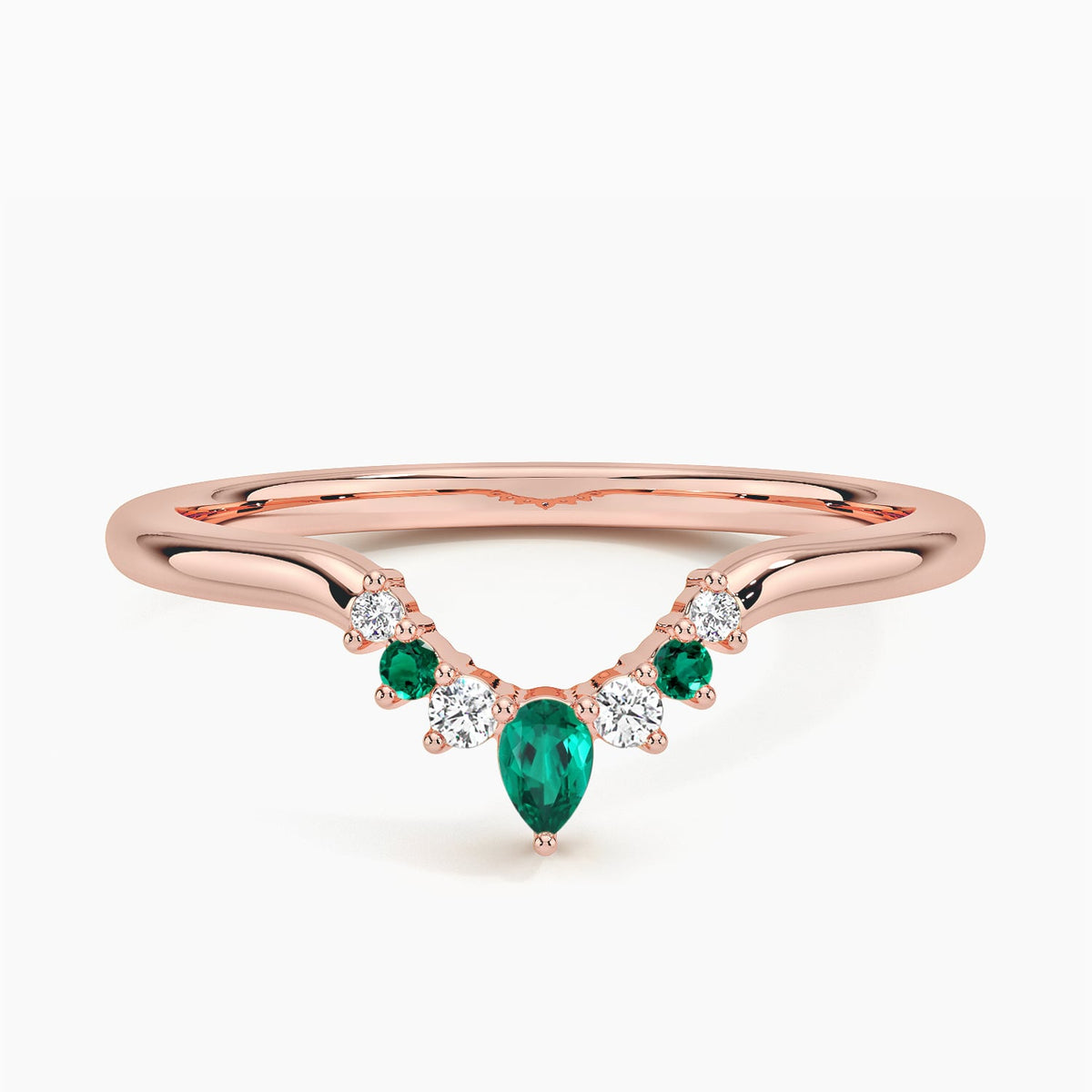 Lunette Lab Emerald and Diamond Contoured Ring