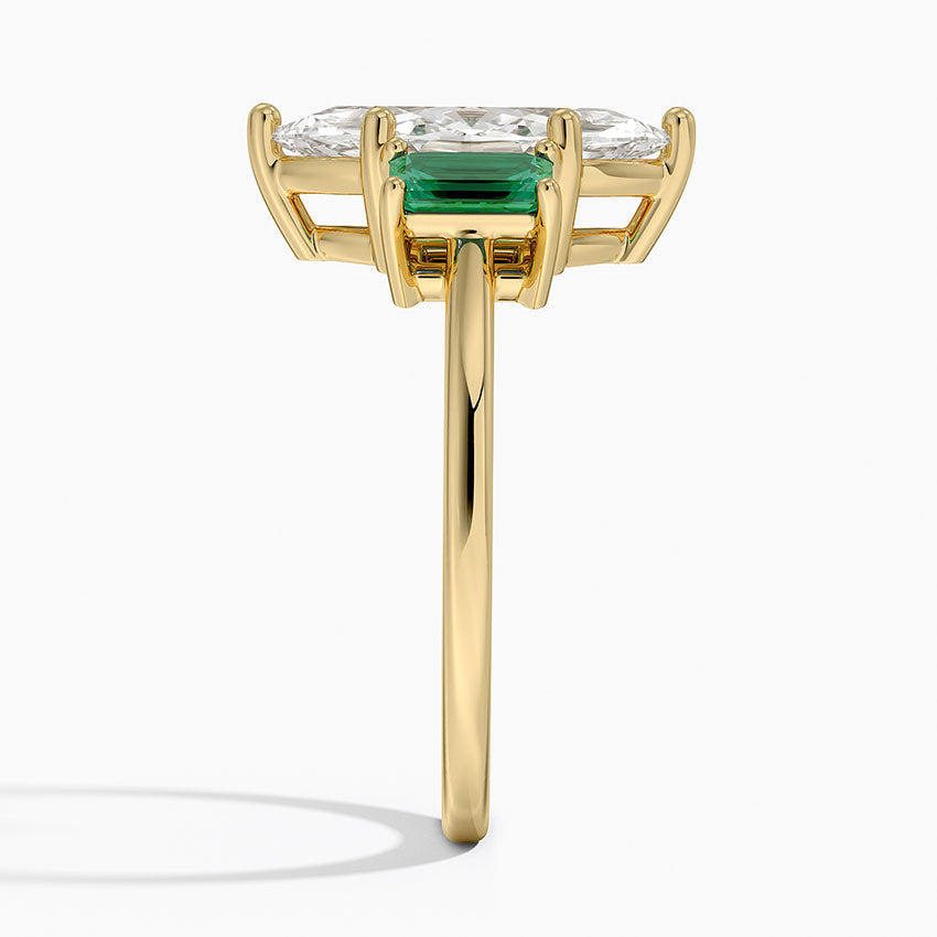 Luxe Rhiannon Three Stone Lab Emerald Ring - Marquise Cut Center Stone