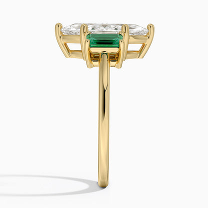 Luxe Rhiannon Three Stone Lab Emerald Ring - Marquise Cut Center Stone