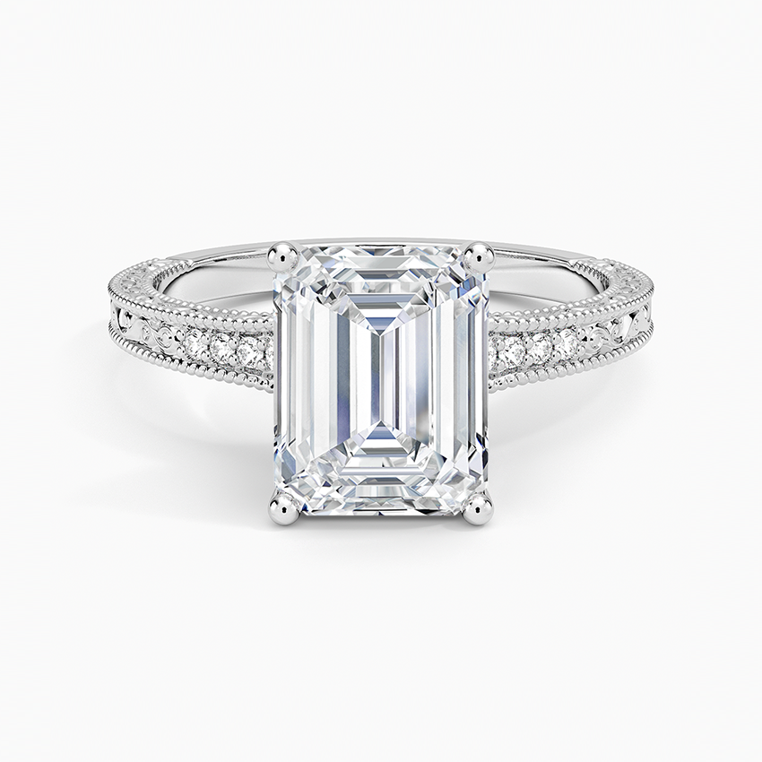 Hudson Engraved Diamond Ring - Emerald Cut Center Stone