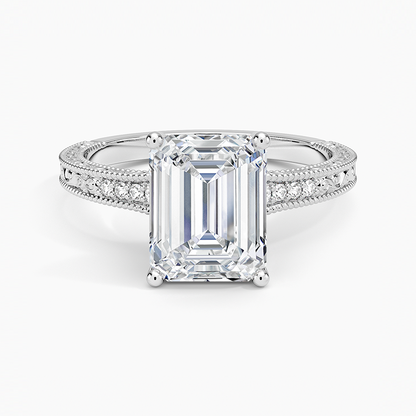 Hudson Engraved Diamond Ring - Emerald Cut Center Stone