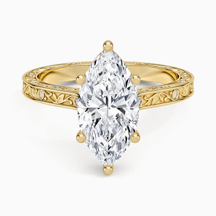Grove Perfect Fit Engraved Diamond Ring (1/10 ct. tw.) - Marquise Cut Center Stone