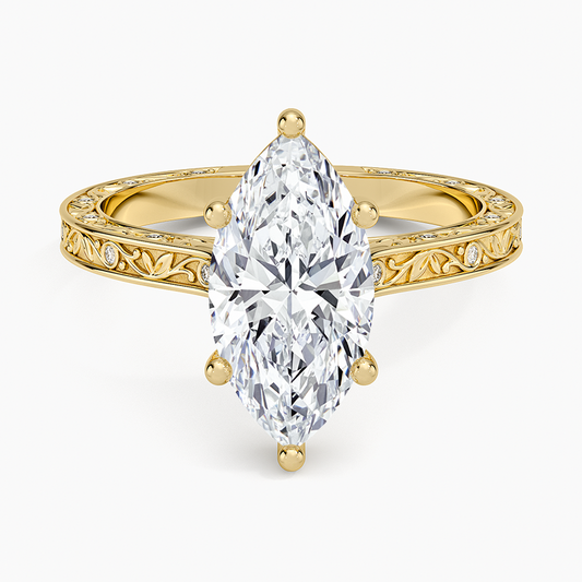 Grove Perfect Fit Engraved Diamond Ring (1/10 ct. tw.) - Marquise Cut Center Stone