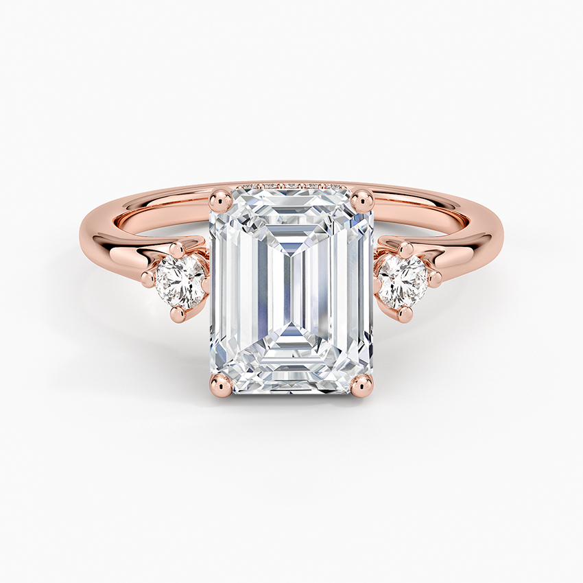 Floating Three Stone Diamond Ring - Emerald Cut Center Stone