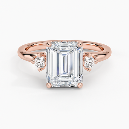 Floating Three Stone Diamond Ring - Emerald Cut Center Stone