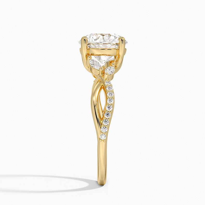Petite Twisted Willow Diamond Ring - Round Center Stone