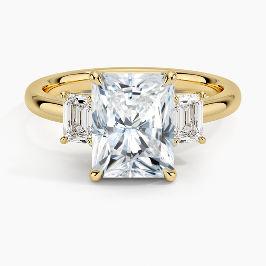 Rhiannon Emerald Cut Three Stone Diamond Ring (1/2 ct. tw.) - Radiant Cut Center Stone
