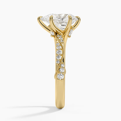 Camellia Hidden Accent 2.5mm Diamond Ring - Pear Center Stone