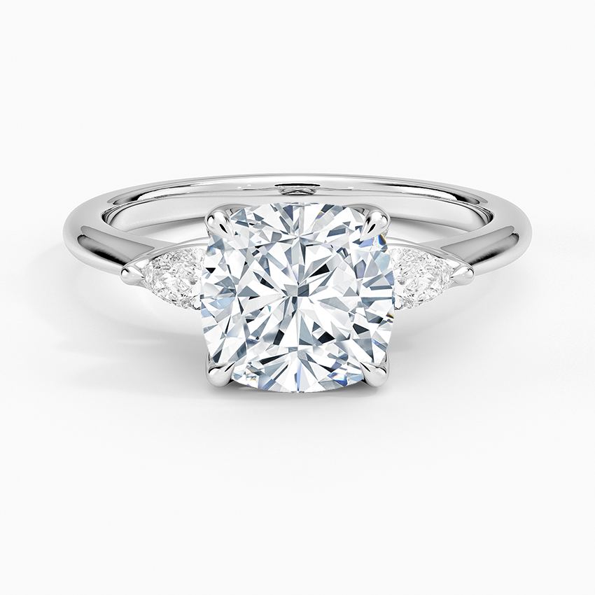 Petite Fleur Three Stone Diamond Ring - Cushion Cut Center Stone
