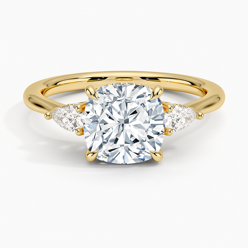 Adorned Petite Opera Three Stone Diamond Ring - Cushion Cut Center Stone